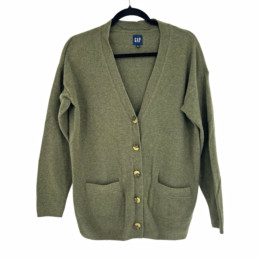 Gap Women's S Green V-Neck Button Front Knit Cardigan Sweater Pockets